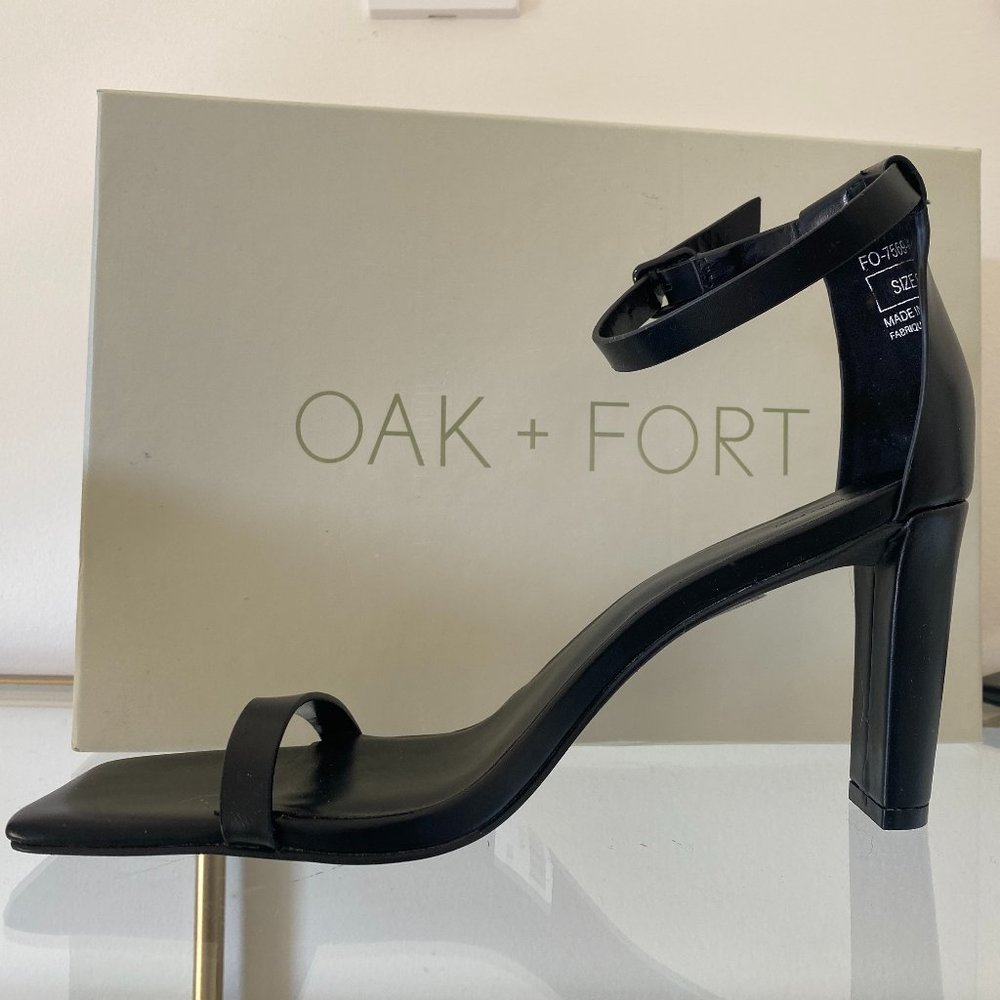 BRAND NEW - OAK + FORT Women's 8 Black Strap Heels, Square Toe